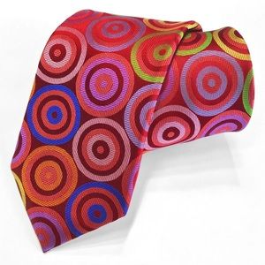 New Red Multi-color Circles Lawrence Ivey Silk Tie